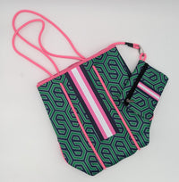 Carla City Bay Navy, Green and Pink Geometric Print Tote with Wristlet