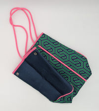 Carla City Bay Navy, Green and Pink Geometric Print Tote with Wristlet