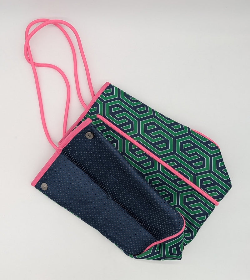 Carla City Bay Navy, Green and Pink Geometric Print Tote with Wristlet