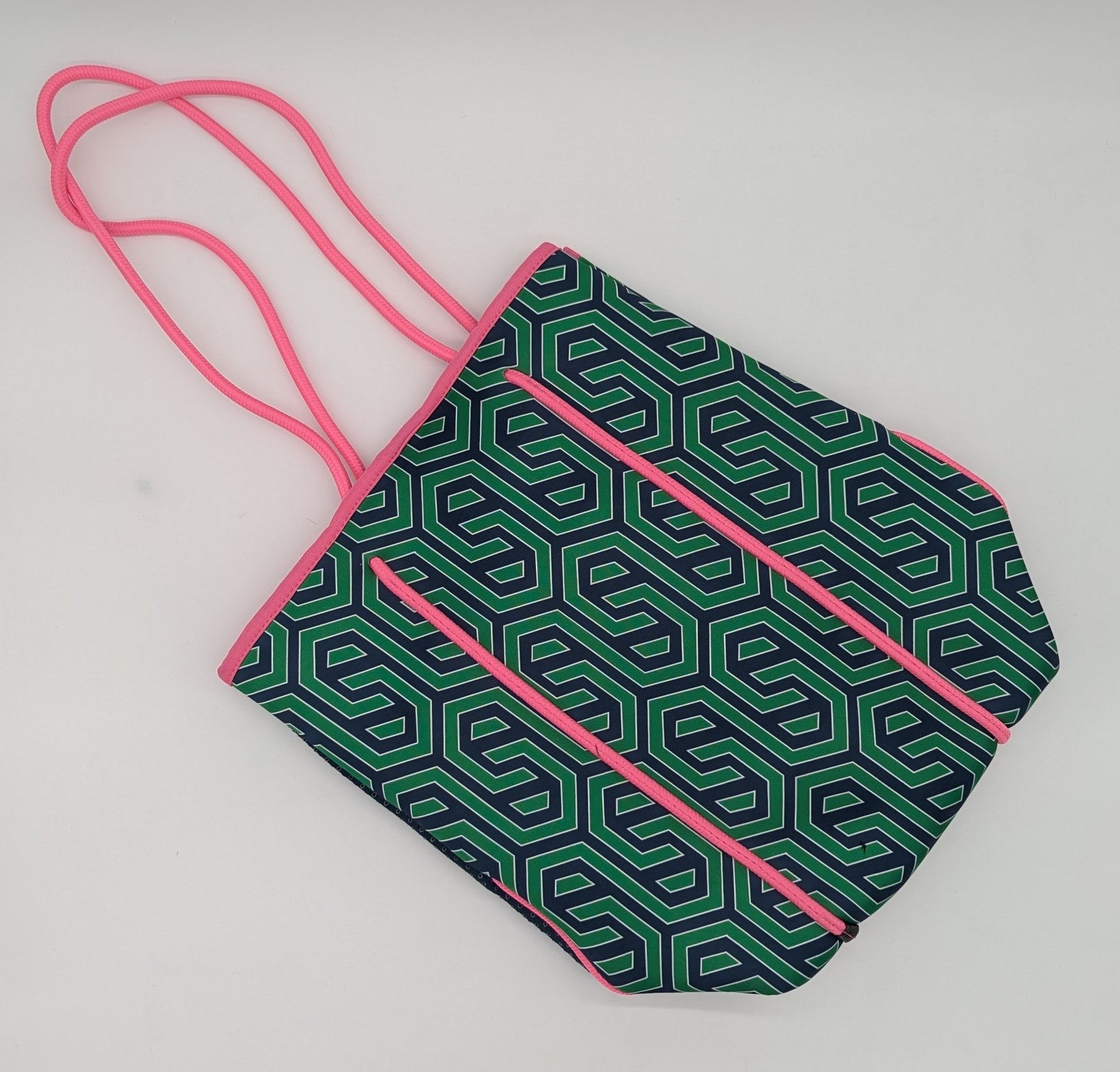 Carla City Bay Navy, Green and Pink Geometric Print Tote with Wristlet