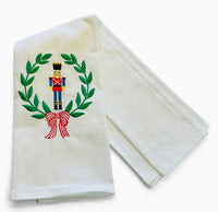 Embroidered Nutcracker in Laurel Wreath Tea Towel