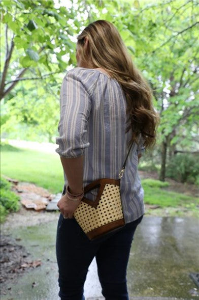 Ashlyn Rattan Bucket Bag/Crossbody in Black