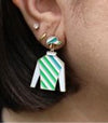 Enamel Jockey Earrings - Green and Blue