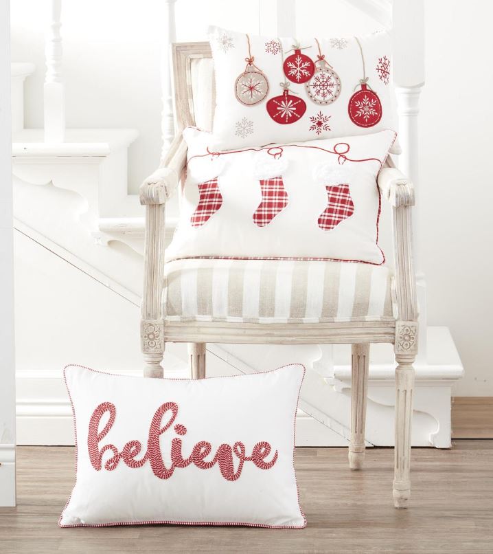 White Embroidered Santa Boots Pillow