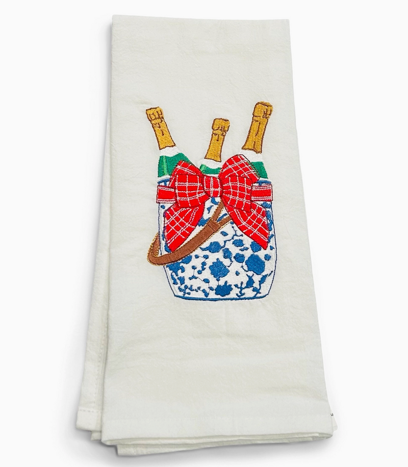 Embroidered Chinoiserie Champagne Bucket Tea Towel