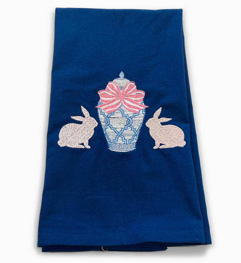 Embroidered Bunnies with Ginger Jar Tea Towel