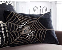 Beaded Spider Black Velvet Pillow