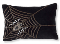 Beaded Spider Black Velvet Pillow