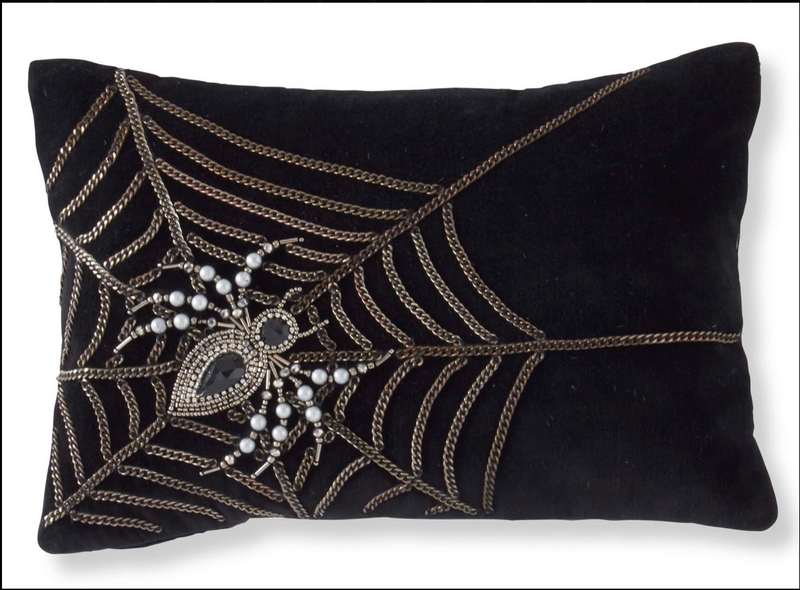 Beaded Spider Black Velvet Pillow