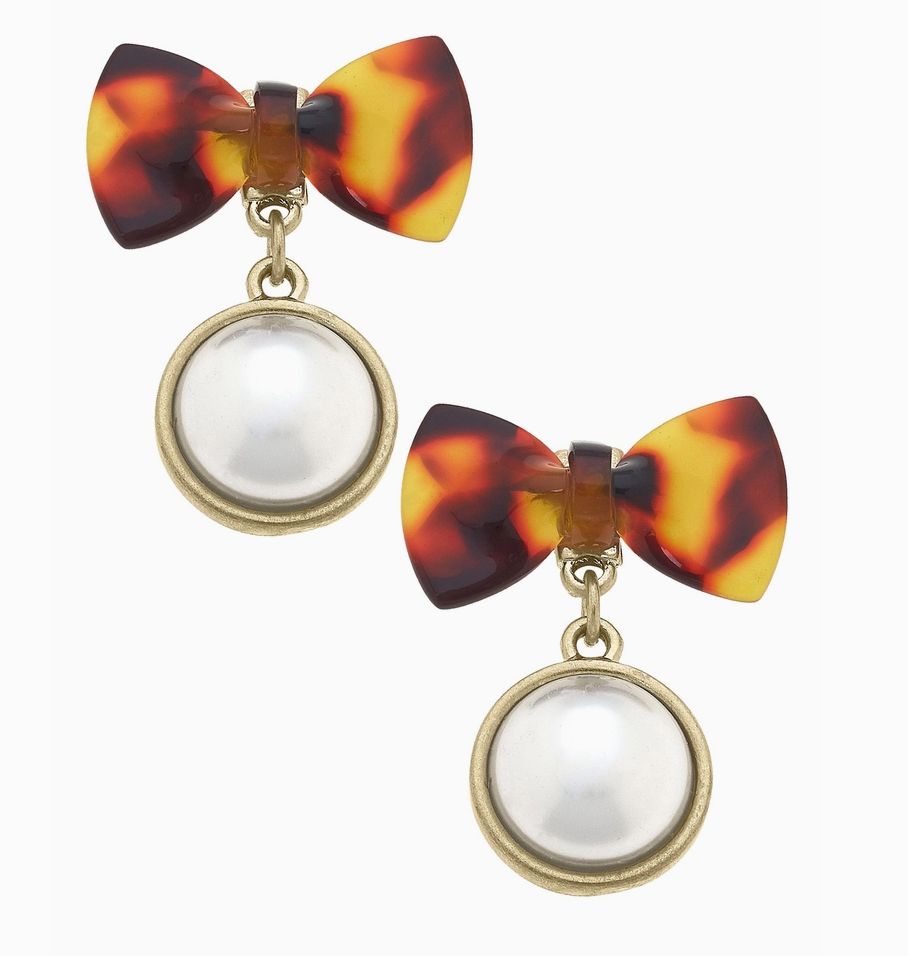 Alexa Pearl Drop with Tortoise Shell Bow Earrings