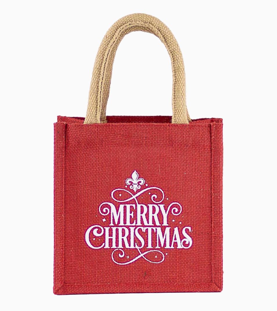 Merry Christmas Fleur Petite Tote / Gift Bag - Red