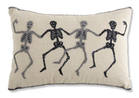 Tan Rectangle Halloween Pillow with Beaded Skeletons