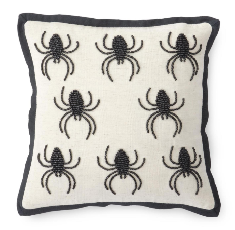 Natural Cotton & Black Beaded Spider Pillow