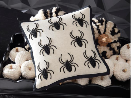 Natural Cotton & Black Beaded Spider Pillow