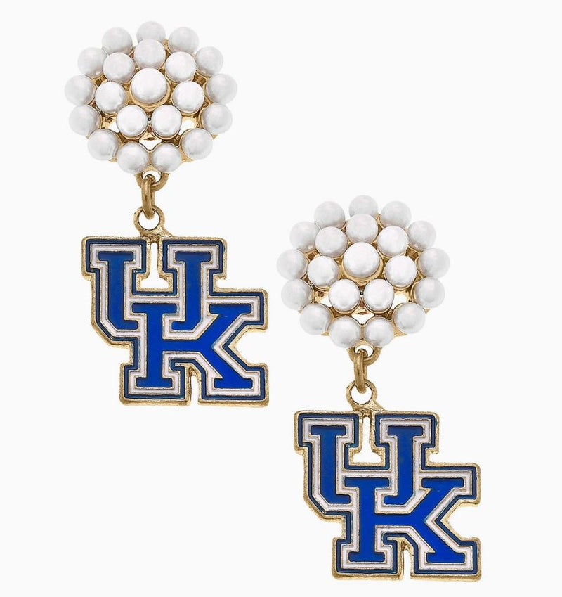 University of Kentucky Pearl Cluster Enamel Earrings