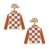 Enamel Jockey Earrings - Orange and White