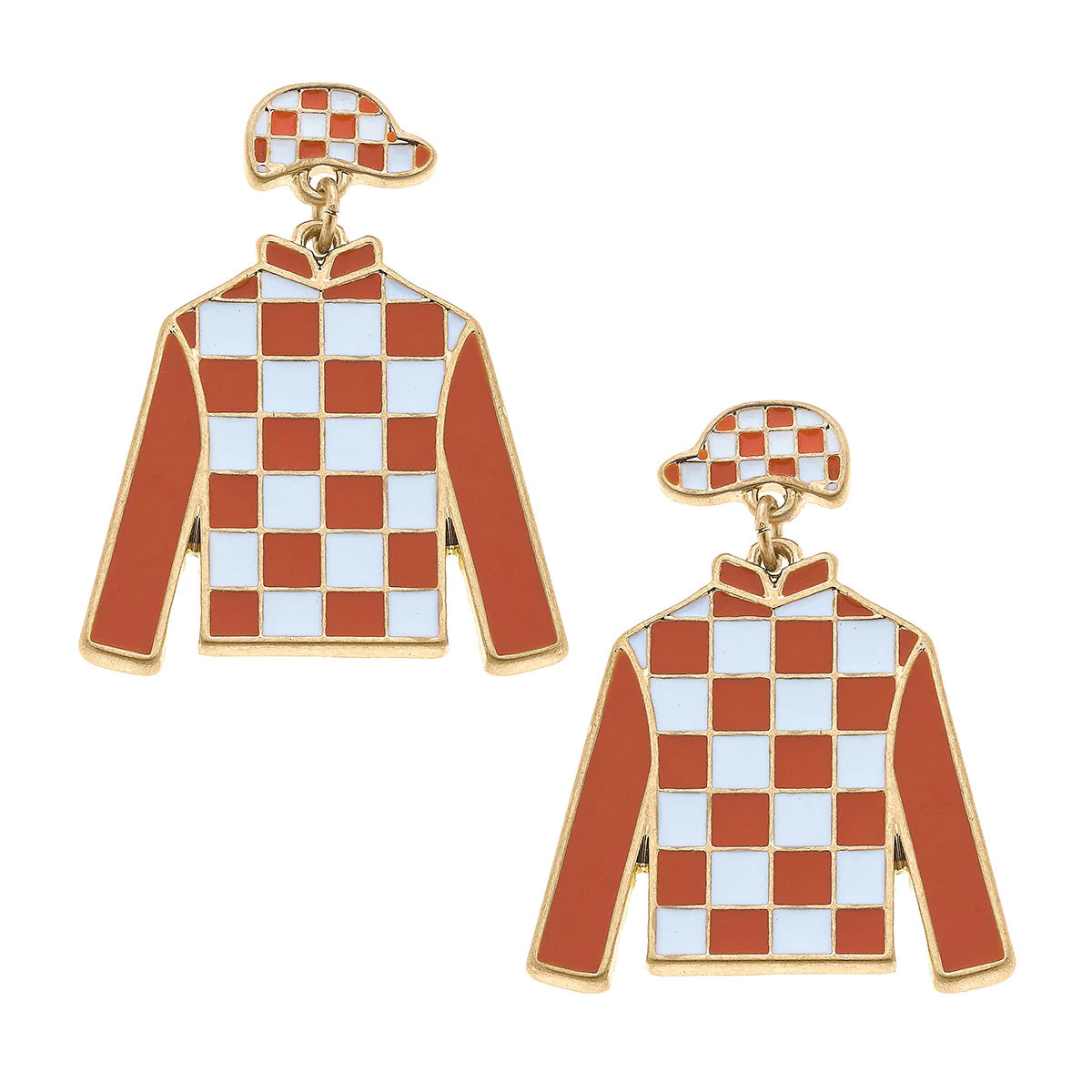 Enamel Jockey Earrings - Orange and White