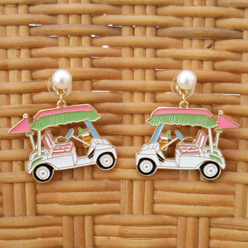 Pearl and Enamel Golf Cart Earrings