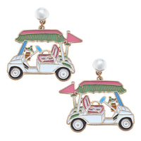 Pearl and Enamel Golf Cart Earrings