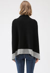 Black Oversized Cape Sweater with White Stripes