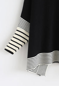 Black Oversized Cape Sweater with White Stripes