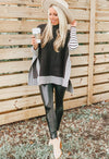 Black Oversized Cape Sweater with White Stripes