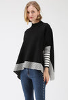 Black Oversized Cape Sweater with White Stripes