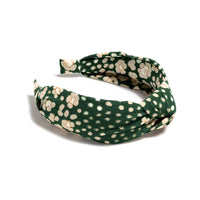 Knotted Flower Print Headband - Green