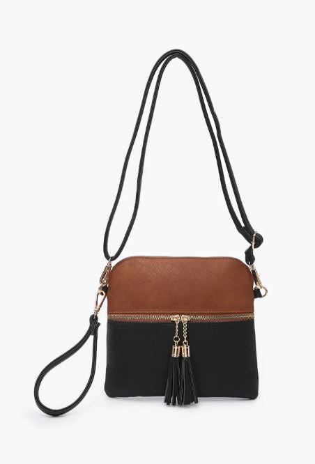 Black and Brown Crossbody with Double Tassels