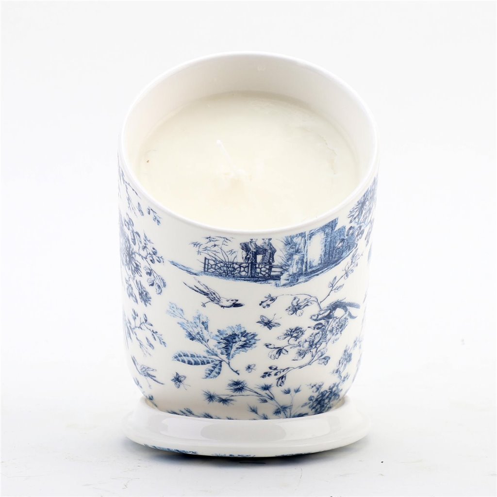 Blue & White Round Porcelain Chinoiserie Candle