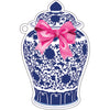 Blue & White Ginger Jar with Pink Bow Gift Tag