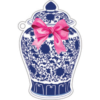 Blue & White Ginger Jar with Pink Bow Gift Tag