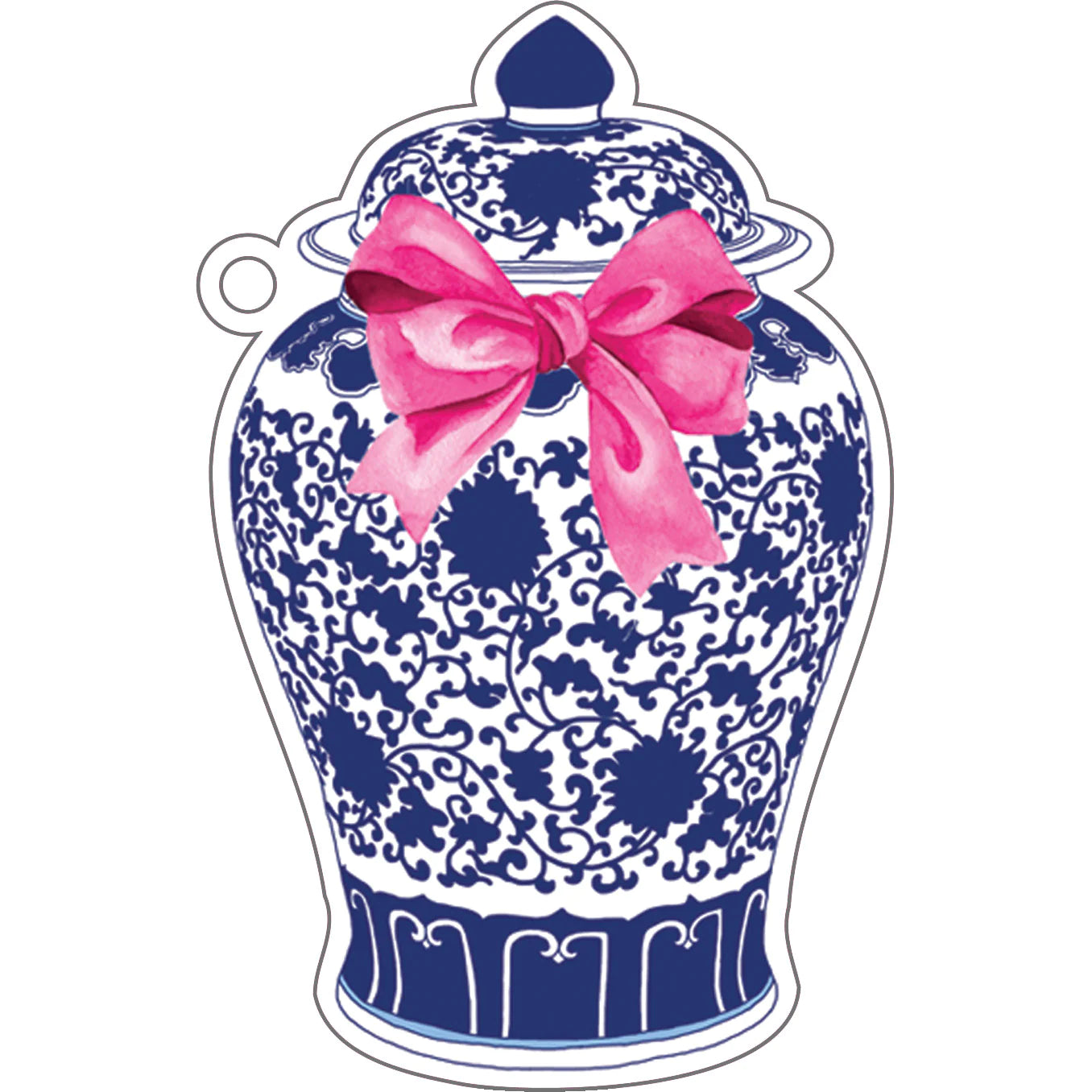Blue & White Ginger Jar with Pink Bow Gift Tag